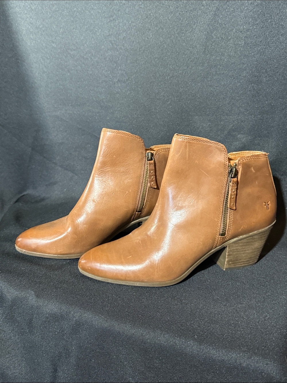 Frye Judith Double Zip Brown Leather Ankle Booties